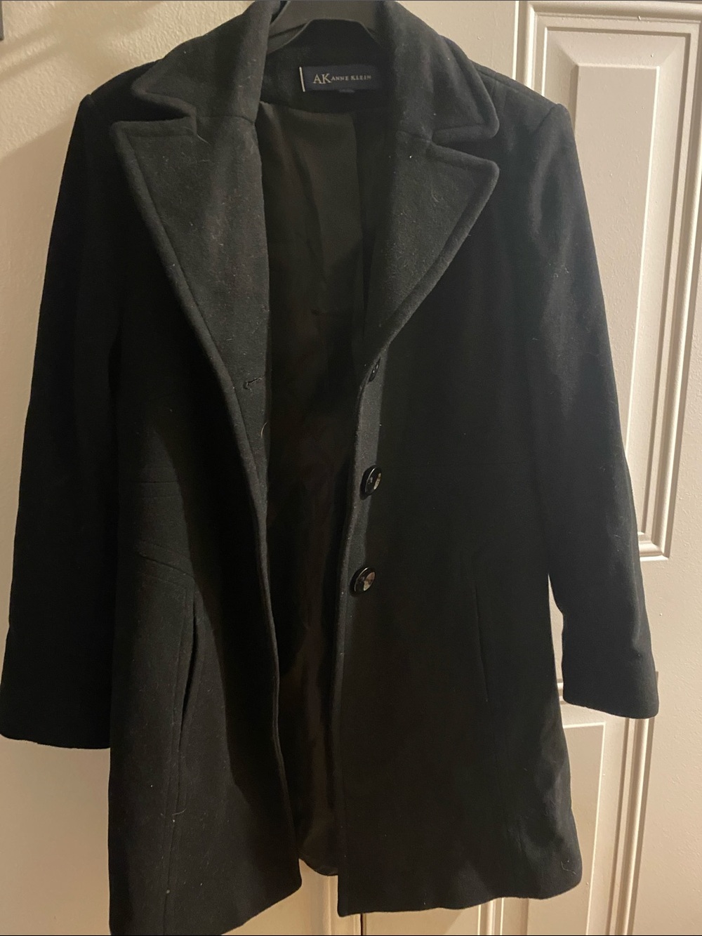 Anne Klein Black Men's Pea Coat with Notch Lapel